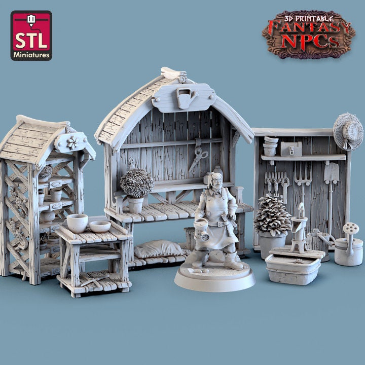 
Gardener Set, DnD, Dungeons and Dragons, Townsfolk NPCs, Miniature, Terrain, DnD Scatter, Pathfinder, 28mm, 32mm Miniature - STL Miniatures