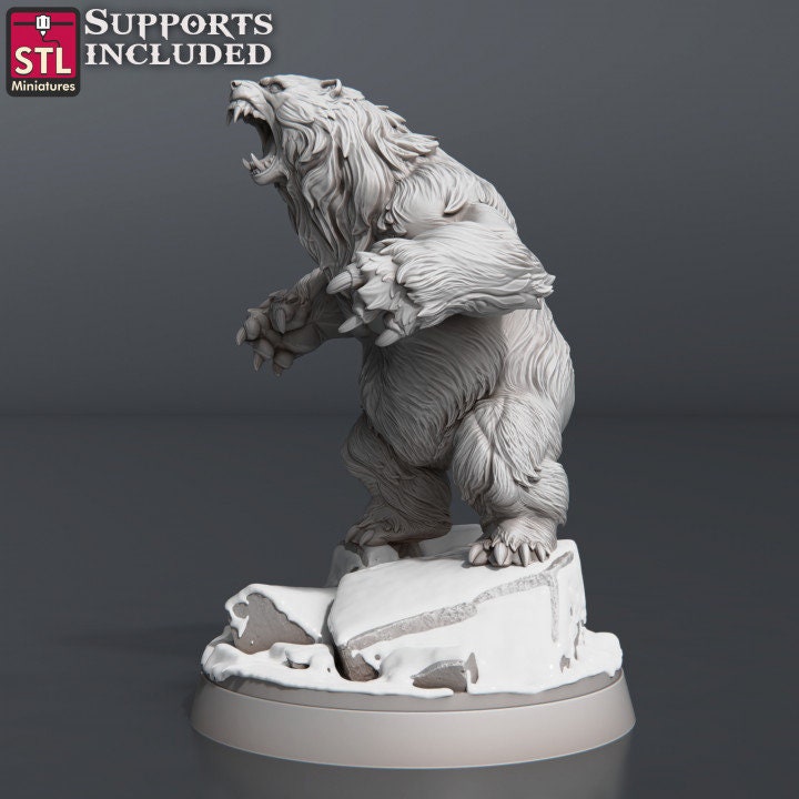 3pc Bear Miniatures Set DnD Dungeons and Dragons 28mm/32mm Monster Warrior TTRPG Wargame  NPC Giant Bear Druid Wild Shape Miniature for D&D