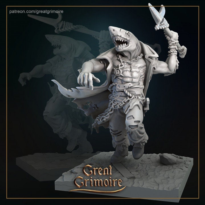 Captain Shark Pirate Miniature DnD Monster, Sea Creature, 28mm or 32mm Scale, Dungeons and Dragons Collectible RPG Miniatures Pirate Scatter