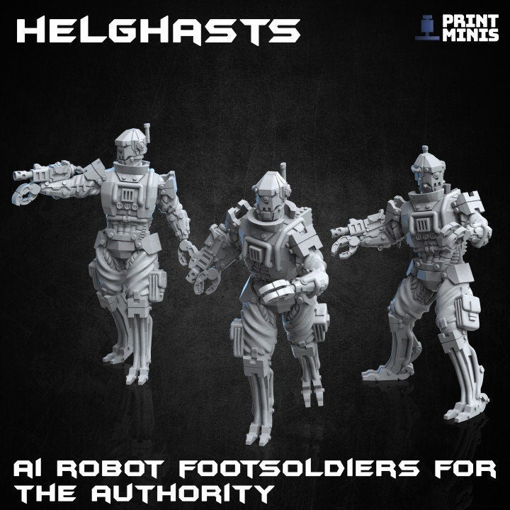 28mm or 32mm 3pc Mech Miniature Robots, DnD, Dungeons and Dragons, Scifi Fantasy TTRPG Minis for fantasy wargames by Print Minis