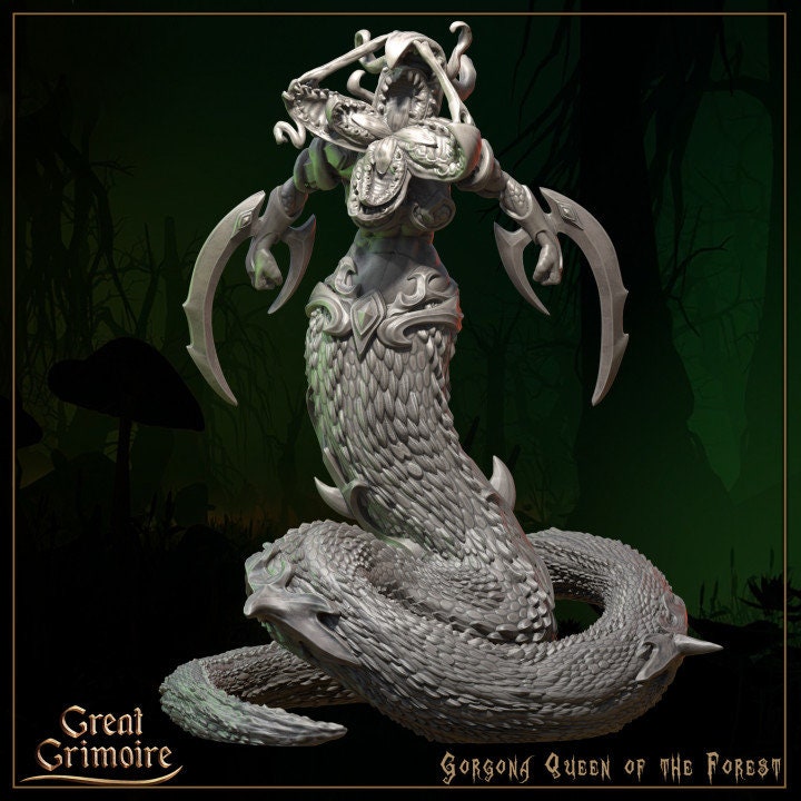 
Gorgona, Queen of the Forest Miniature, DnD, Dungeons and Dragons, DnD Monster, Miniature, 28mm, 32mm, 35mm - Great Grimoire