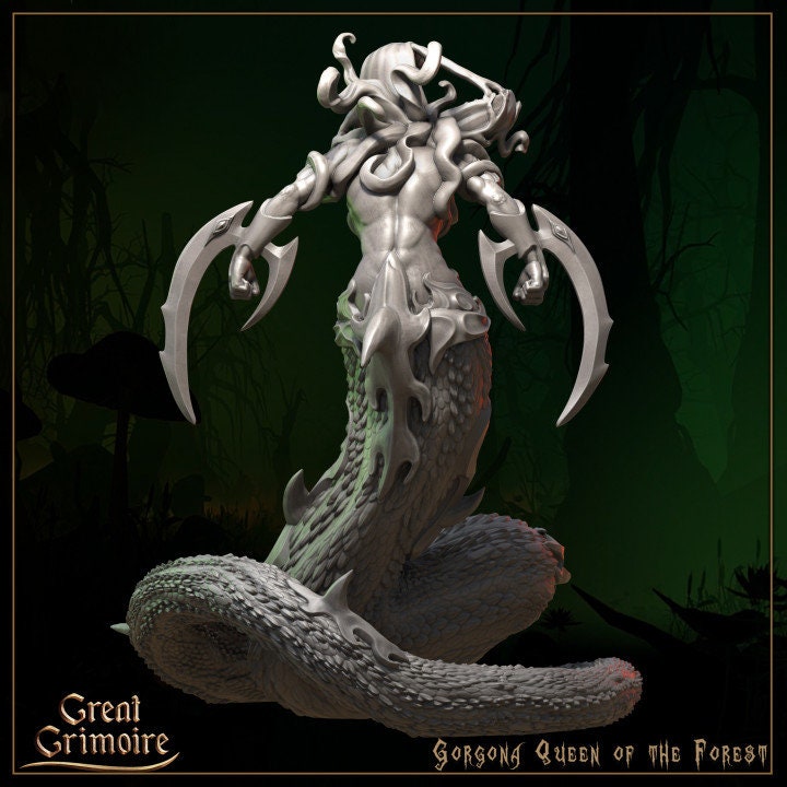 
Gorgona, Queen of the Forest Miniature, DnD, Dungeons and Dragons, DnD Monster, Miniature, 28mm, 32mm, 35mm - Great Grimoire