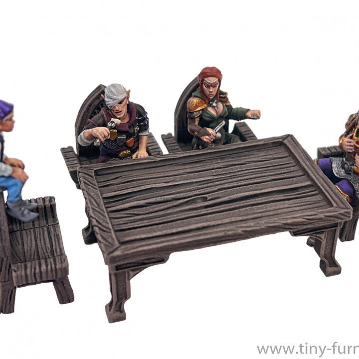 Elven Dinner, Tavern Furniture Elf Miniatures DnD Dungeons and Dragons Sitting NPCs for Tabletop RPG Diorama pieces by Tiny Furniture