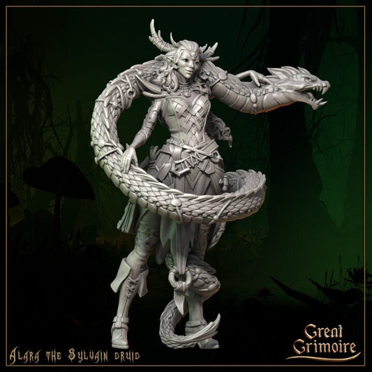 Alara the Sylvain Druid DnD Dungeons and Dragons 28mm/32mm Dryad Miniature for TTRPGs Fantasy Druid Monsters Snake Miniature