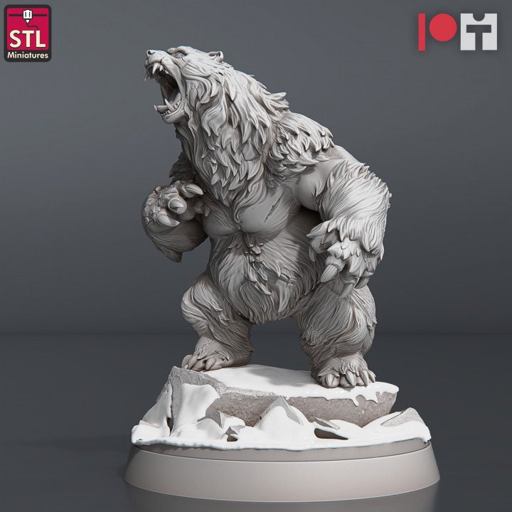 3pc Bear Miniatures Set DnD Dungeons and Dragons 28mm/32mm Monster Warrior TTRPG Wargame  NPC Giant Bear Druid Wild Shape Miniature for D&D