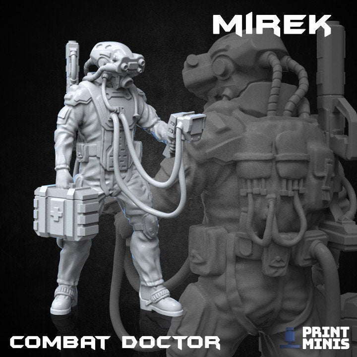 
Mirek, Specialist combat doctor, DnD, Dungeons and Dragons, Scifi soldier, Miniatures, Futuristic NPCs, Medic, Dieselpunk