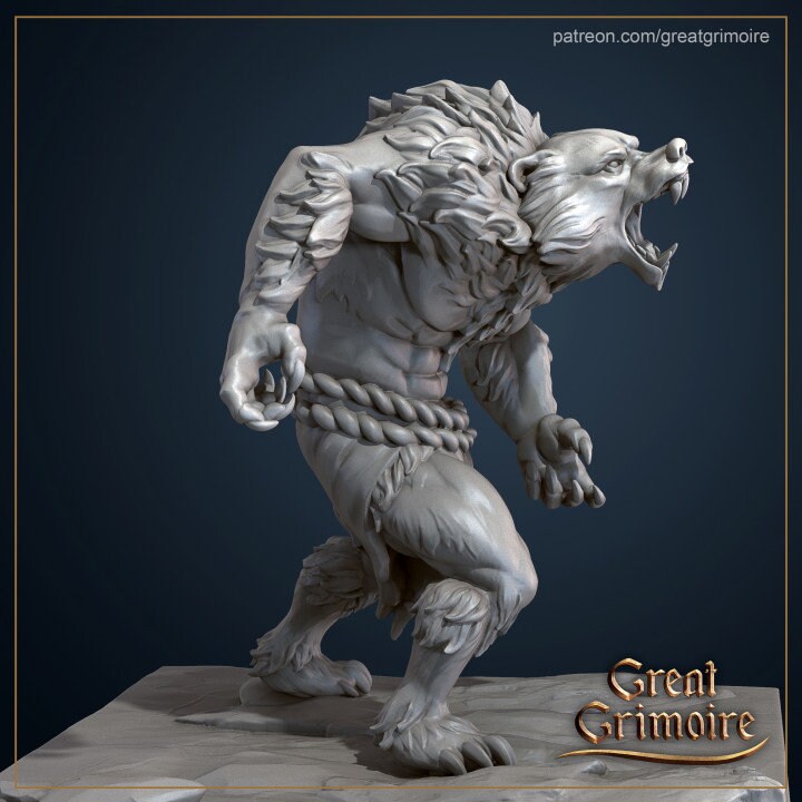 
Werebear DnD Dungeons and Dragons 28mm/32mm Monster Figurine DnD Animal Bear Figurine Warrior Bear Fighter