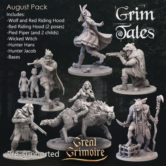 DnD Starter Set, 28mm 32mm Dungeons and Dragons D&D Wolf Miniature Townsfolk Miniature Set for Fantasy RPG tabletop games by Great Grimoire