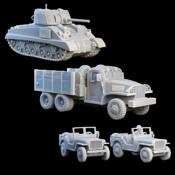 15mm 20mm Tank Miniature, Jeep, Heavy Transport Vehicles, WW2 US Tank, Diorama Miniatures, TTRPG, 28mm, 32mm Wasteland Vehicles for Dioramas