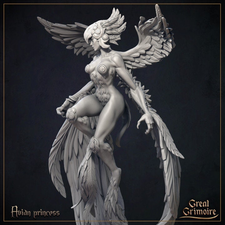 Avian Princess Miniature, DnD, Harpy Princess, Pathfinder, Tabletop RPG, TTRPG, Birdfolk, GreatGrimoire