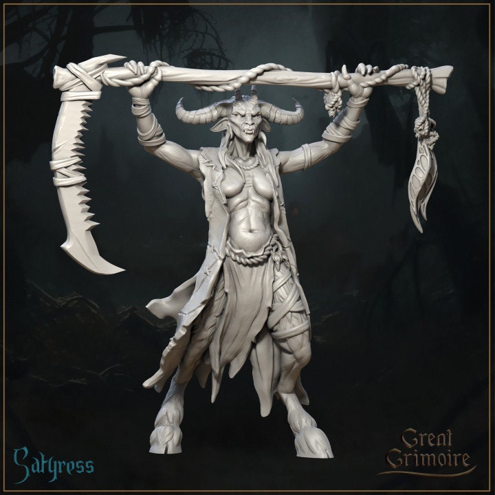 
Satyress Miniature, DnD, Satyr Mini, Pathfinder, Tabletop RPG, Satyr Priestess, TTRPG, Dark Fantasy, Priestess Mini, GreatGrimoire