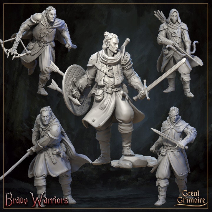 Brave Warriors Miniature Set, DnD, Adventuring Party, Pathfinder, Tabletop RPG, TTRPG, Heroic Fighters, Warband Set, GreatGrimoire