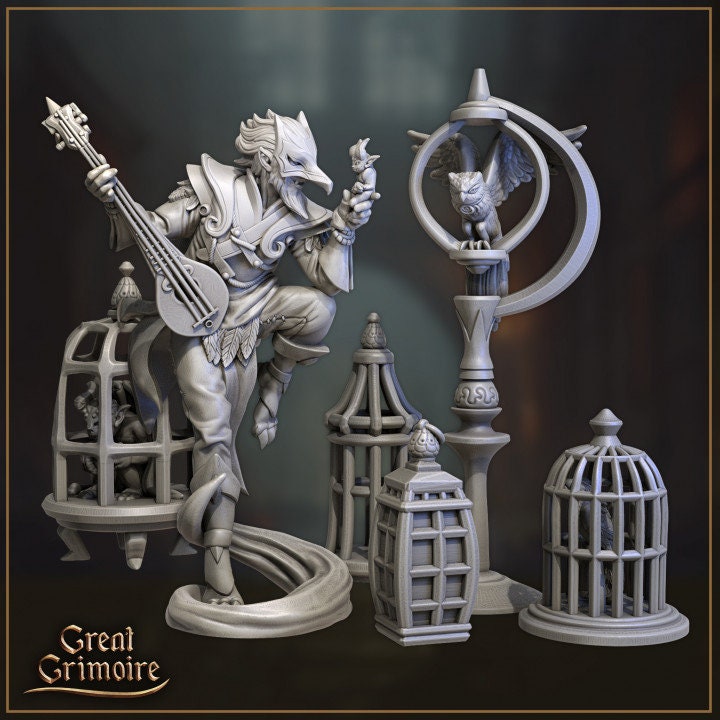 
Sirenic Birdman Bard DnD Dungeons and Dragons 28mm/32mm TTRPG Wargame Miniatures Fantasy Wargames Bird Cage Scatter Terrain
