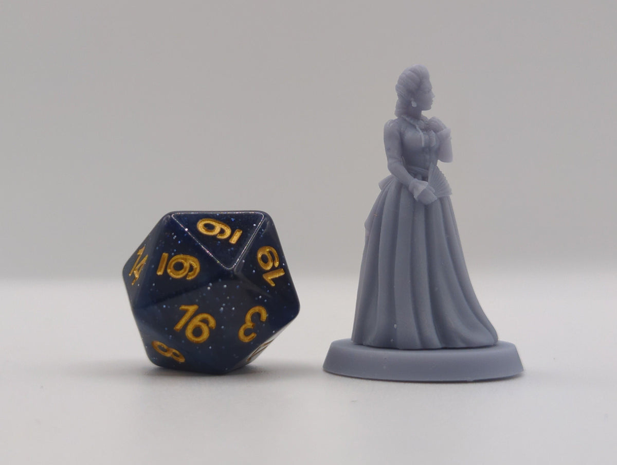 
Irene Milady DnD Dungeons and Dragons 28mm/32mm TTRPG Fantasy Miniature Posh Lady Wargame Scatter NPC Lady holding torch OR fan