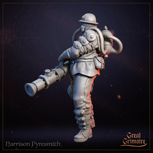 Fireman Miniature DnD Dungeons and Dragons 28mm/32mm Masked Fire NPC TTRPG Fantasy Wargame Miniature Sci Fi Harrison Pyressmith Firefighter