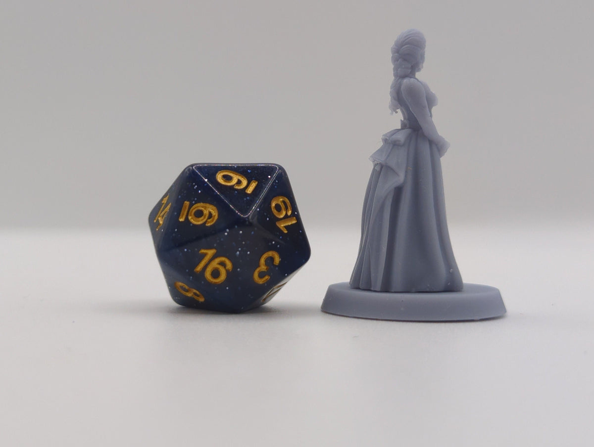 
Irene Milady DnD Dungeons and Dragons 28mm/32mm TTRPG Fantasy Miniature Posh Lady Wargame Scatter NPC Lady holding torch OR fan