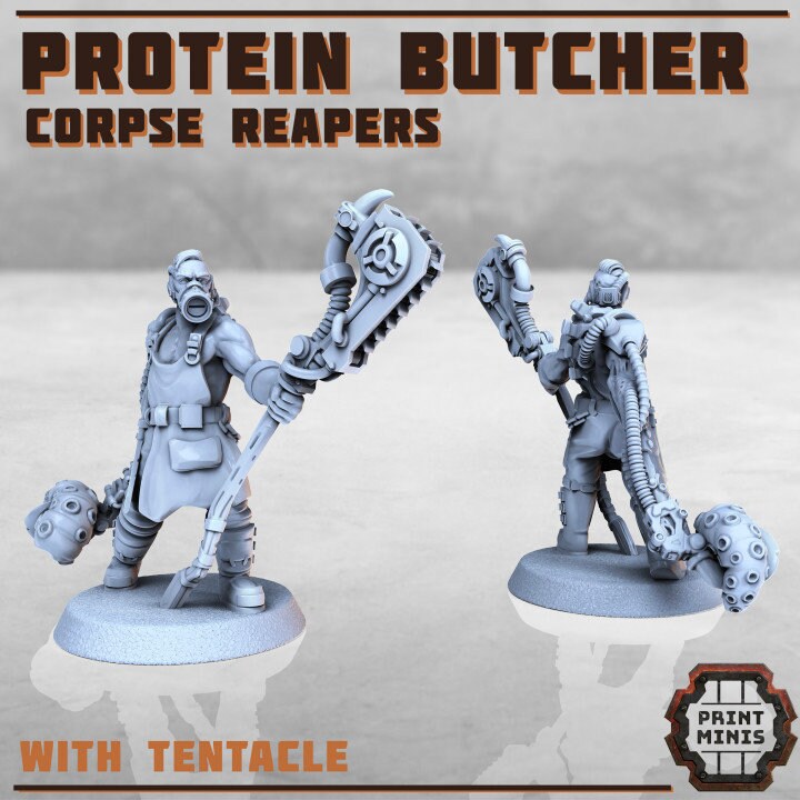 3pc Protein Butchers, Corpse Reapers, Grimdark, Sci-fi, DnD, Dungeons and Dragons, Fantasy Tabletop RPG Miniatures, 28mm 32mm Scale,