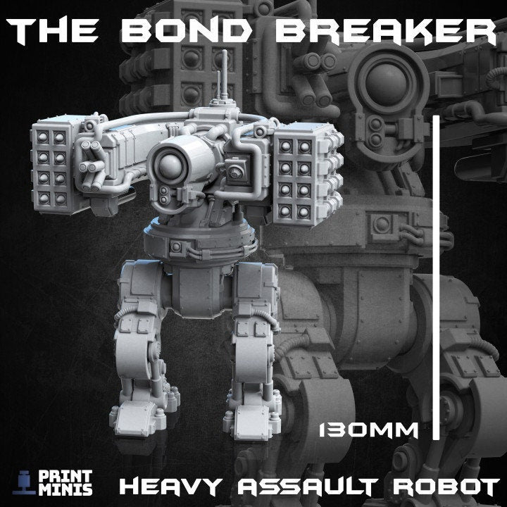 Dieselpunk Mech Miniature, The Bond Breaker, Heavy Assault Robot, Robot, Scifi, Cyberpunk, Mech, Dieselpunk Automata, Machine