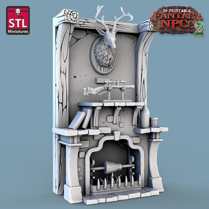 
Trophy Hunter Set, DnD Dungeons and Dragons, Furniture, TTRPG Scatter Terrain, Hunter Miniatures, Wargame props, Tabletop NPCs, Vendor Set