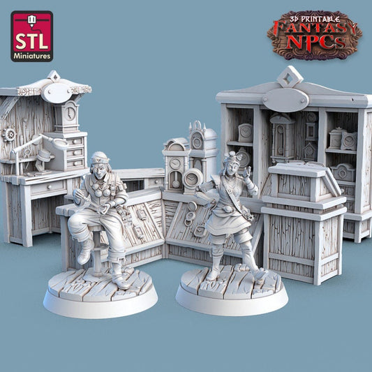 Clockworkers Set, DnD, Dungeons and Dragons, TTRPG Miniatures, Furniture, Scatter Terrain, NPCs, Fantasy Miniatures, Store, Market Stall