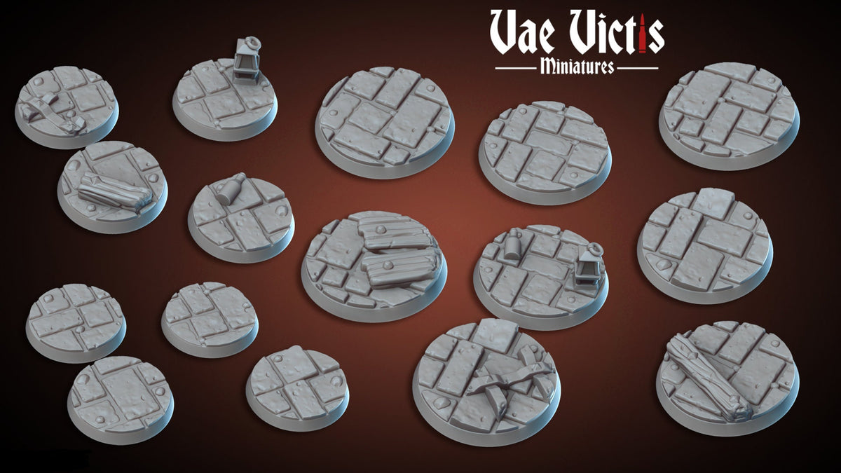 
Prison Round Bases, City Street Bases for DnD, Dungeons and Dragons D&D Miniatures, 28mm and 32mm Bases, TTRPG Minis, Pathfinder, Vae Victis