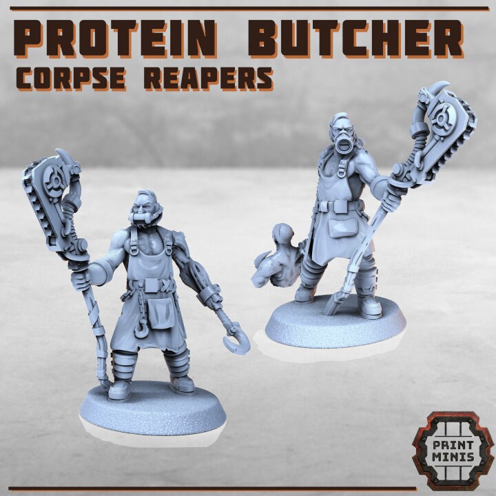 3pc Protein Butchers, Corpse Reapers, Grimdark, Sci-fi, DnD, Dungeons and Dragons, Fantasy Tabletop RPG Miniatures, 28mm 32mm Scale,