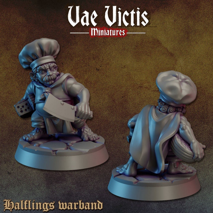 DnD Halfling Cook Bar Tavern NPC for DnD Dungeons and Dragons D&D Pathfinder TTRPG Fantasy Cook Miniature 28mm 32mm by Vae Victis Miniature