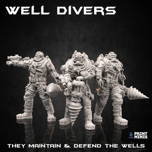 3pc Desert Sci-Fi Military Miniature Set: Engineer Drill Warriors, Armored Hardsuits, Powersuits  28mm/32mm Scale for Wargaming, D&D Dungeos