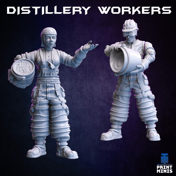 Distillery Workers, Modular, Factory workers, NPC Miniatures, TTRPG Miniatures, Townsfolk, Scifi Fantasy NPCs Distillery NPCs Tavern Scatter