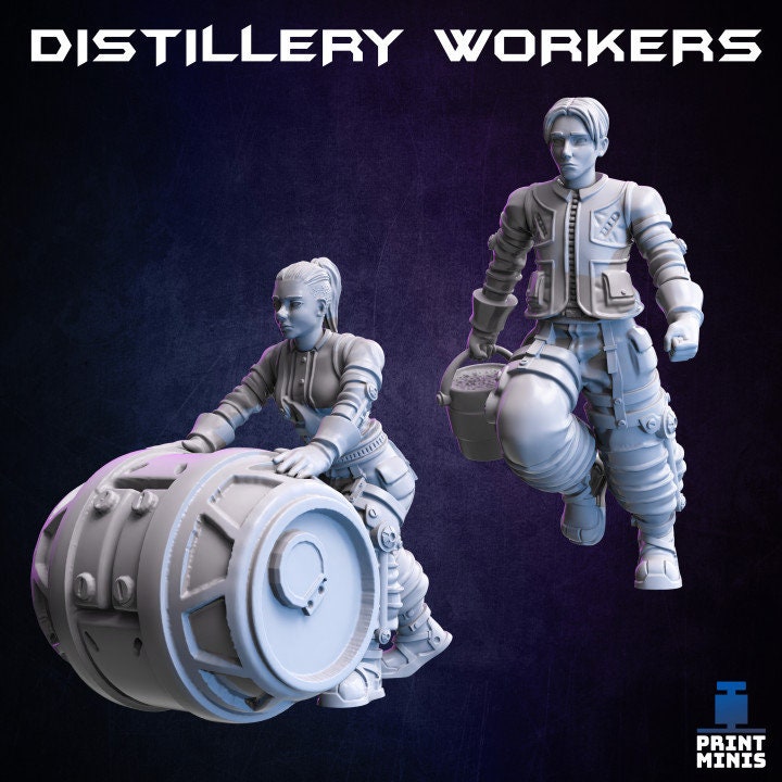 Distillery Workers, Modular, Factory workers, NPC Miniatures, TTRPG Miniatures, Townsfolk, Scifi Fantasy NPCs Distillery NPCs Tavern Scatter