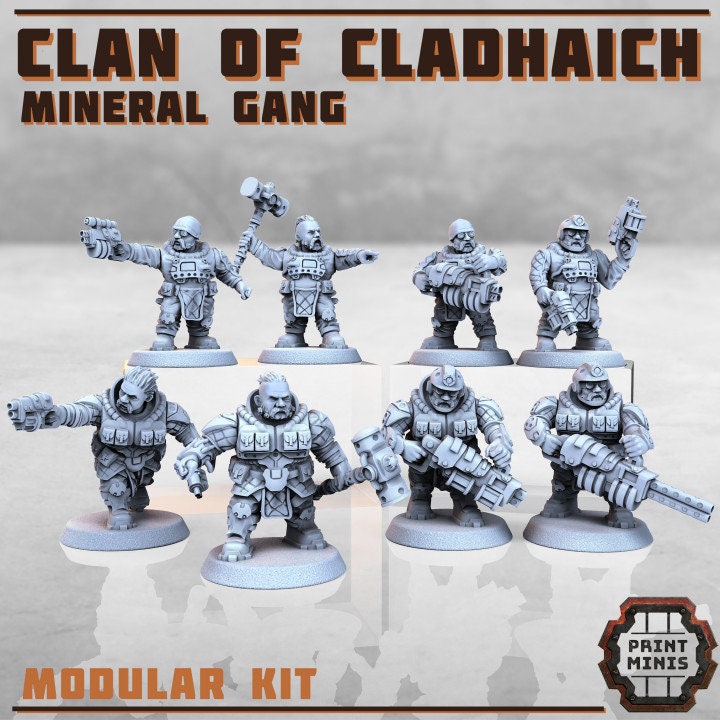 Clan Of Cladhaich Mineral Gang, Miner Figurines, 28 to 32mm heroic scale, Ironhead, Prospectors, Dwarf Miners, Space Scifi Fighters