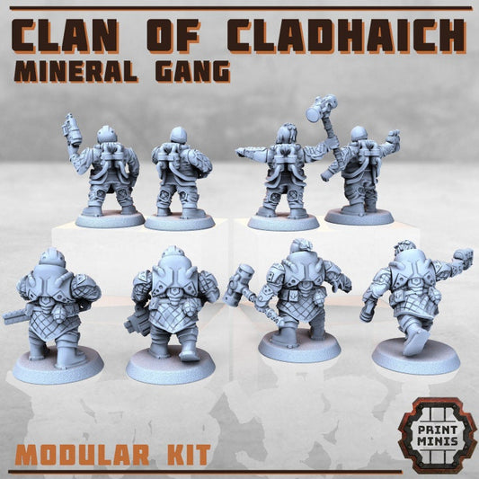 Clan Of Cladhaich Mineral Gang, Miner Figurines, 28 to 32mm heroic scale, Ironhead, Prospectors, Dwarf Miners, Space Scifi Fighters