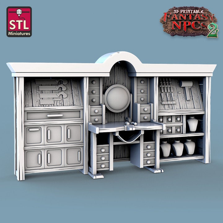 
Jewelers Set, DnD, Dungeons and Dragons, Jewelry Vendor Set, Fantasy Furniture, Shop, Store, Townsfolk Vendor Set for Diorama and TTRPG