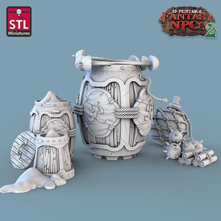 
Gunpowder Vendors Set, DnD, Dungeons and Dragons, DnD Scatter Terrain, TTRPG Fantasy Props, Furniture, Gun Store Miniatures, D&D, Props