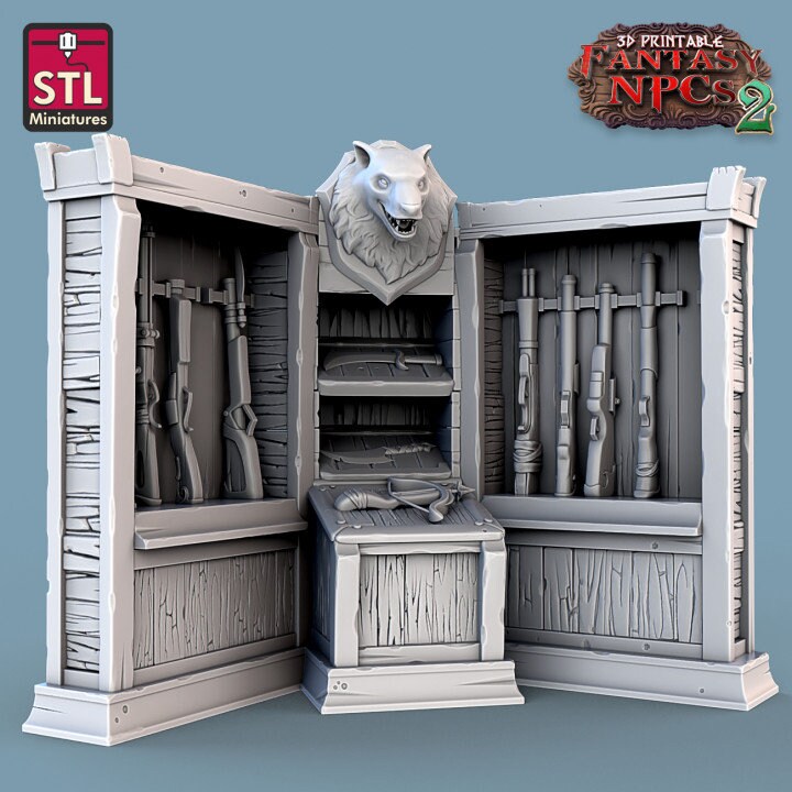 
Trophy Hunter Set, DnD Dungeons and Dragons, Furniture, TTRPG Scatter Terrain, Hunter Miniatures, Wargame props, Tabletop NPCs, Vendor Set