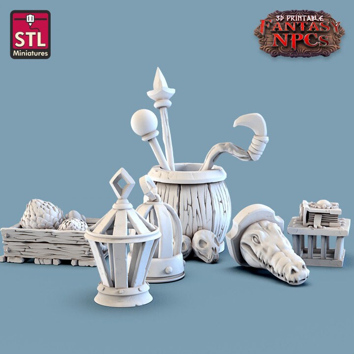 
Magic Vendor Set, Magician NPC, DnD, Dungeons and Dragons, Sorcerer, Wizard NPC, Scatter Terrain DnD, 28mm 32mm Scale, TTRPG Fantasy Props