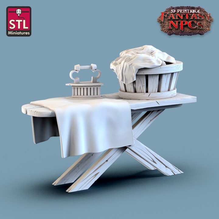 
Laundry Set, DnD, Dungeons and Dragons, Scatter Terrain, Clothing, Props, TTRPG Fantasy Miniatures, DnD Townsfolk NPCs, Villagers, Furniture