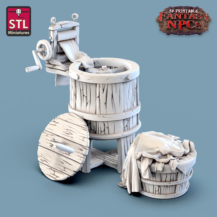
Laundry Set, DnD, Dungeons and Dragons, Scatter Terrain, Clothing, Props, TTRPG Fantasy Miniatures, DnD Townsfolk NPCs, Villagers, Furniture