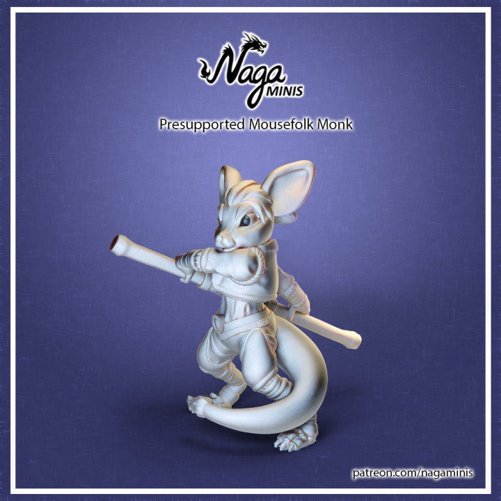 
Mousefolk Monk Miniature DnD Dungeons and Dragons Monk NPC Monk Fighter Fantasy TTRPG Wargame Miniature Mousefolk 28mm 32mm Naga Minis