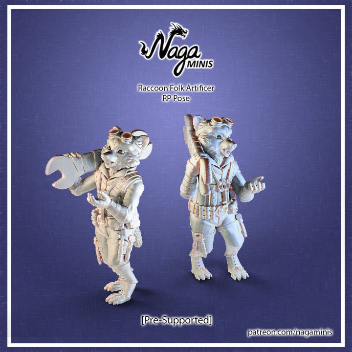
Raccoon Artificer DnD Mechanic Dungeons and Dragons Tool Miniature Vendor Townsfolk NPC 28mm 32mm RPG Miniature Raccoonfolk Fantasy RPG