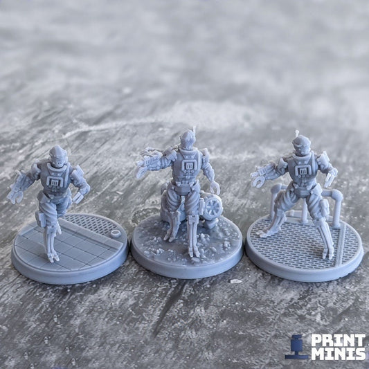 28mm or 32mm 3pc Mech Miniature Robots, DnD, Dungeons and Dragons, Scifi Fantasy TTRPG Minis for fantasy wargames by Print Minis