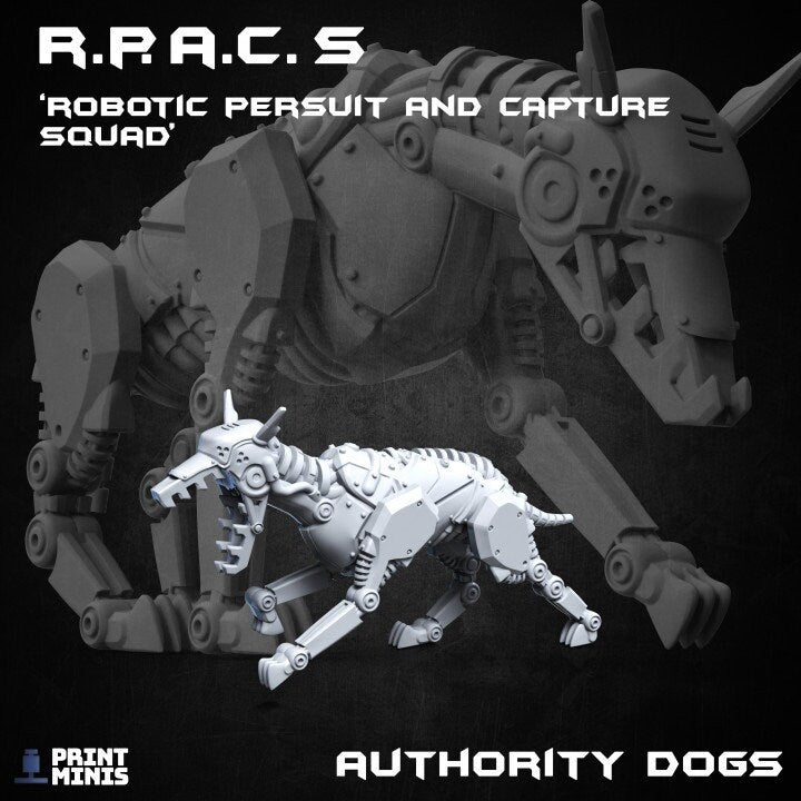 4pc Canine Dog Miniatures for Scifi DnD Dungeons and Dragons TTRPG Wargames Robot Dogs 28mm 32mm Scifi Hounds by Print Minis