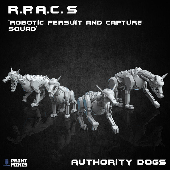 4pc Canine Dog Miniatures for Scifi DnD Dungeons and Dragons TTRPG Wargames Robot Dogs 28mm 32mm Scifi Hounds by Print Minis