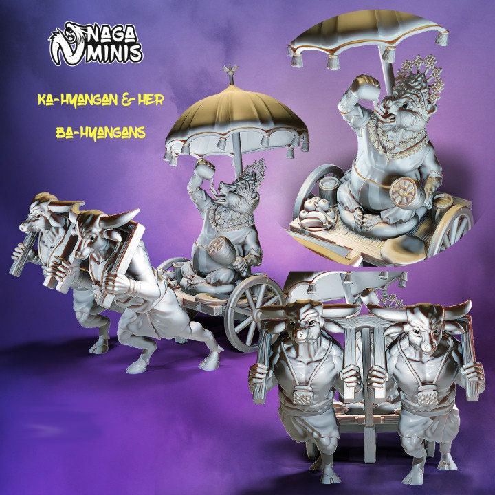 
Ka-yangan and Ba-hyangans Buffalofolk DnD Dungeons and Dragons Bearfolk Miniatures 28mm/32mm DnD Carriage Cart Scatter Terrain Fantasy RPG
