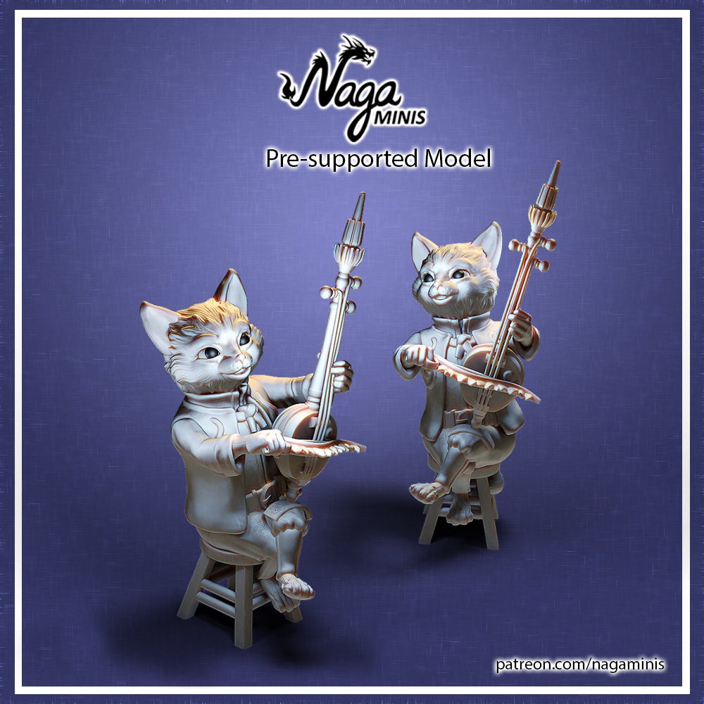 Cat Bard RPG Miniature 28mm or 32mm Catfolk DnD Dungeons and Dragons TTRPG Cat Miniature for Fantasy Storytelling games by Naga Minis