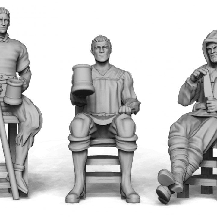 10pc Sitting Tavern patrons for DnD Dungeons and Dragons TTRPG Fantasy Tavern NPCs 28mm 32mm Dioramas Tavern Townsfolk Miniatures D&D