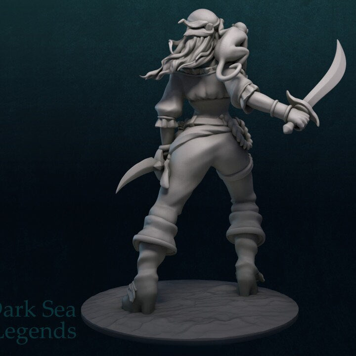 
Pirate Girl Miniature DnD Dungeons and Dragons Tabletop RPG Miniatures 28mm/32mm Sea Scatter Terrain Monkey Miniature RPG Darkfantasy