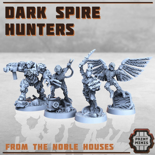 4pc Dark Spire Hunters DnD Omniversal Battlefield Miniatures 28mm/32mm Spire Angry Hunter Slaughters Spire Soldiers Boss Monsters RPG NPCs