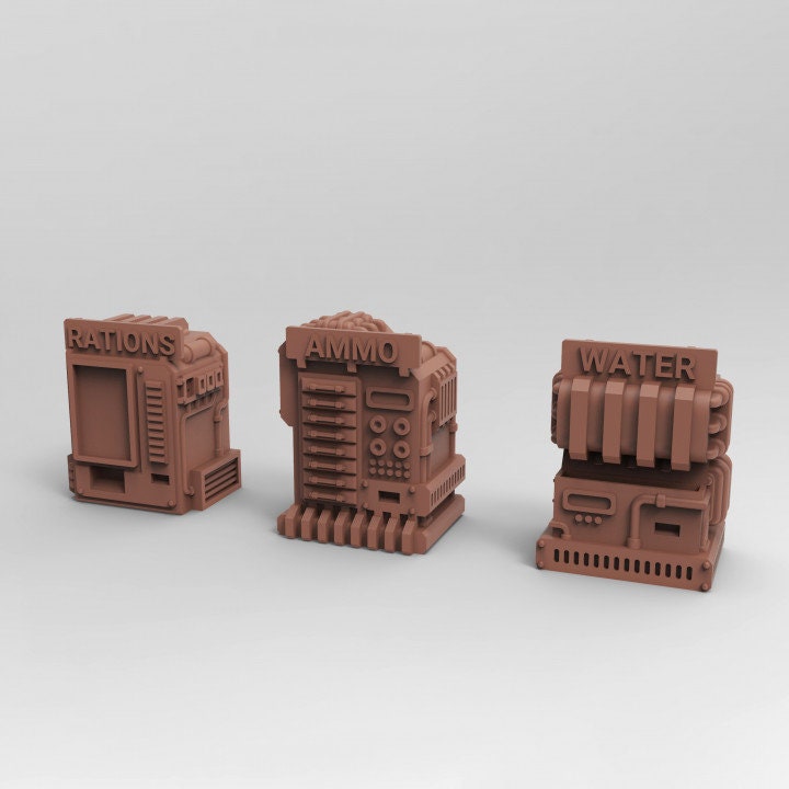 
Vending Machine Miniatures DnD Dungeons and Dragons 28mm/32mm Wargame Miniature Scatter Terrain Wargame Rations Ammo Water Machines
