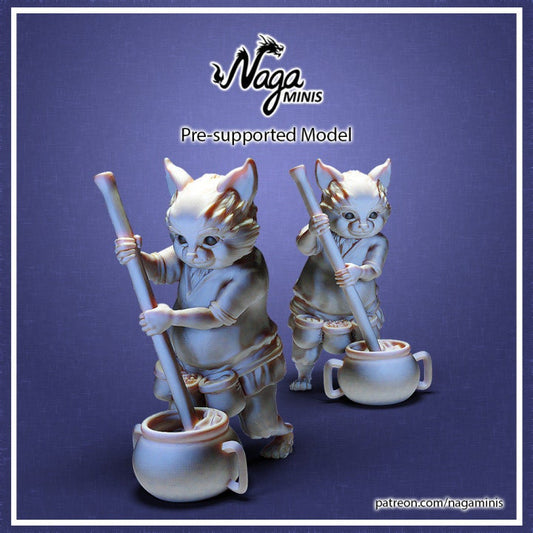 Catfolk Miniature DnD Dungeons and Dragons Cat folk Villager Miniature 28mm 32mm Scale DnD Townsfolk Figurine for TTRPGs and Dioramas